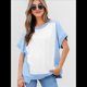 thumbnail image 5 of Camisetas de Corta con Cuello Redondo y Bloques de Color para Mujer, Conjuntos Casuales de Verano de Gran Tamaño Azul L, 5 of 10