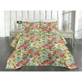 thumbnail image 2 of Ambesonne Aquarelle Floral Quilted Coverlet 2 Pcs, Art Garden Leaves, Twin Size, Coral Jade Green Mustard, 2 of 4