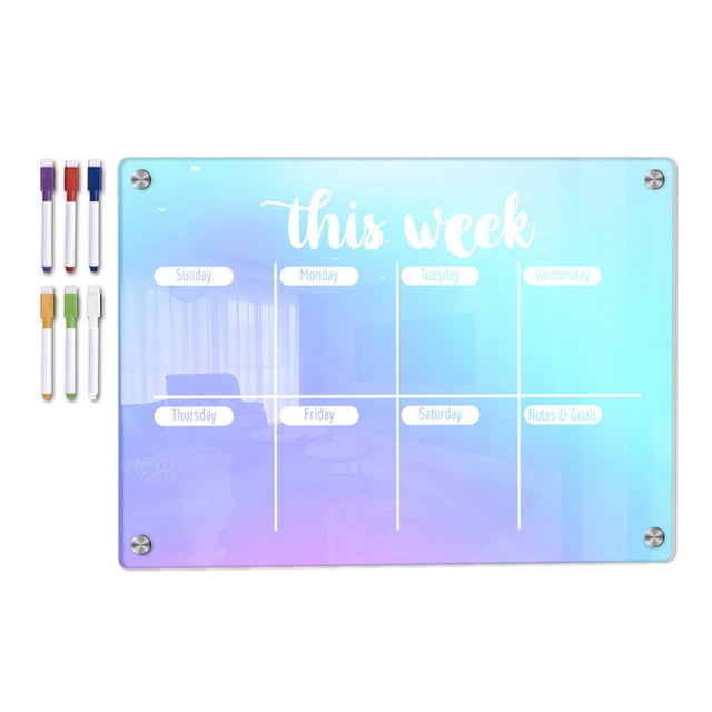 CSChome Calendrier Magnétique en Acrylique Coloré Effaçable à Sec 1 Ensemble Calendrier Magnétique en Acrylique avec 6 Marqueurs Colorés Planification Mensuelle Hebdomadaire Familiale