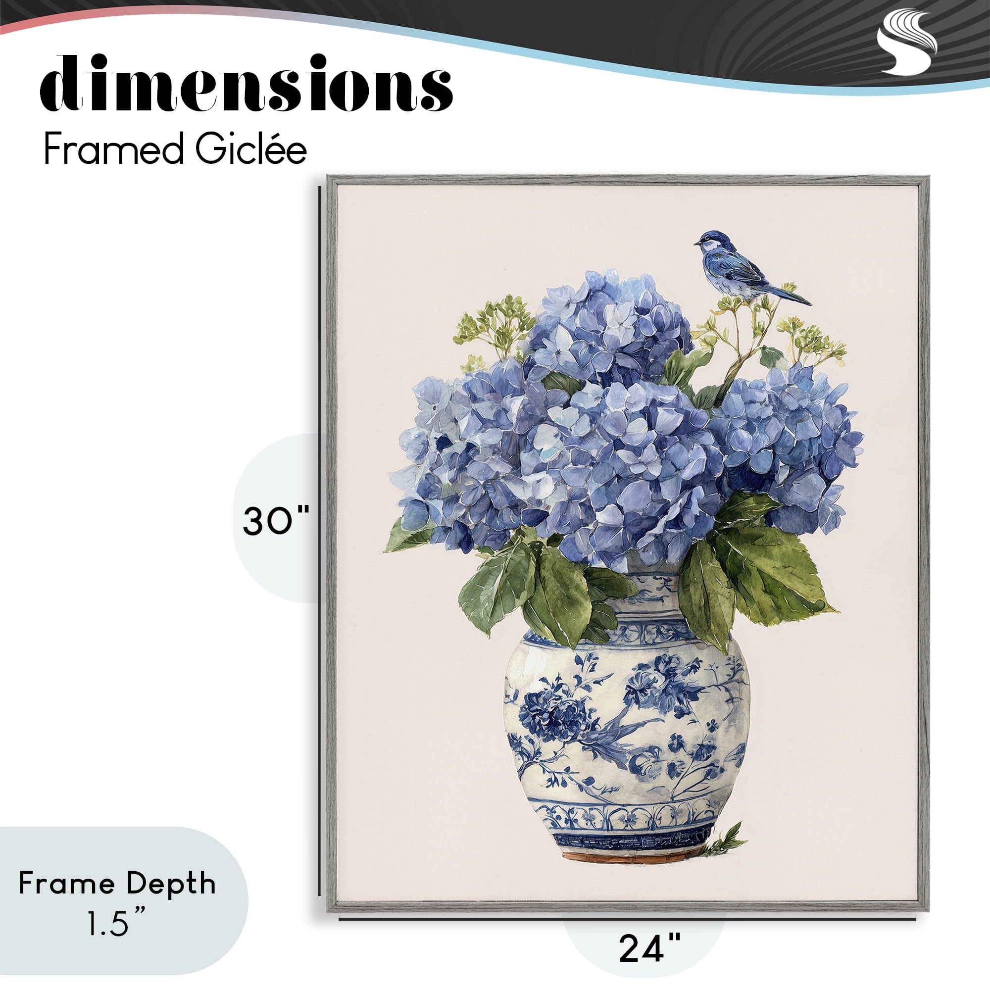 Stupell Industries Songbird Perched on Hydrangeas Gray Framed Giclee Art, design by Imagine It Images