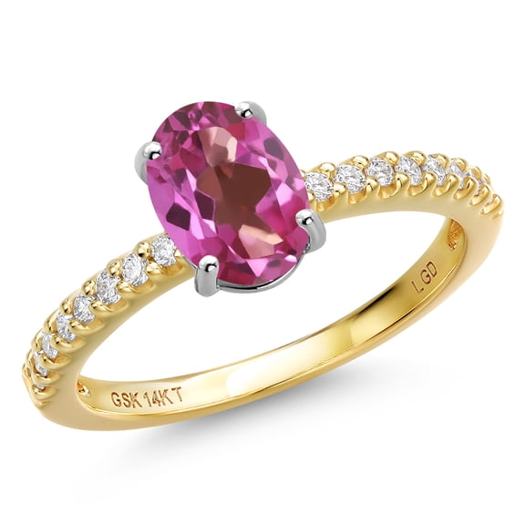 Gem Stone King 14K Two Tone Gold Pink Mystic Topaz and Lab Grown Diamond Engagement Ring for Women | 1.46 Cttw | Oval 8X6MM | Gemstone November Birthstone | Size 6