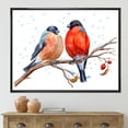thumbnail image 2 of Designart 'Two Bullfinches On A Hawthorn Branch with Snowfall In Winter' Traditional Framed Canvas Wall Art Print, 2 of 5