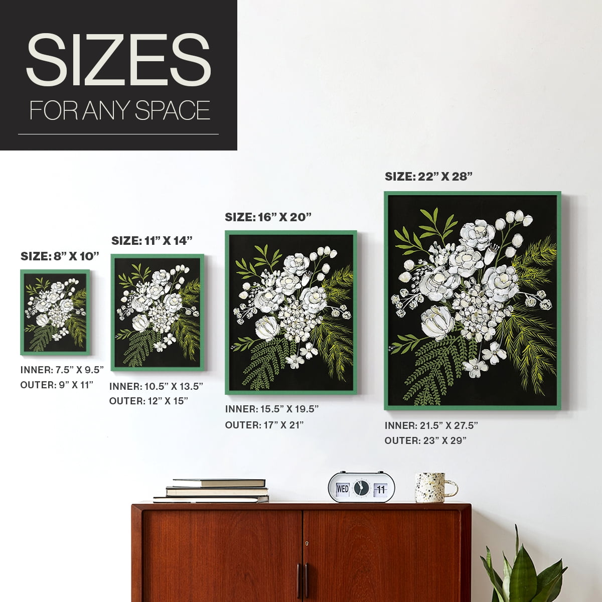 Alabaster Bouquet I Framed Print in Green Solid Wood Framed Print No Nail Hanging