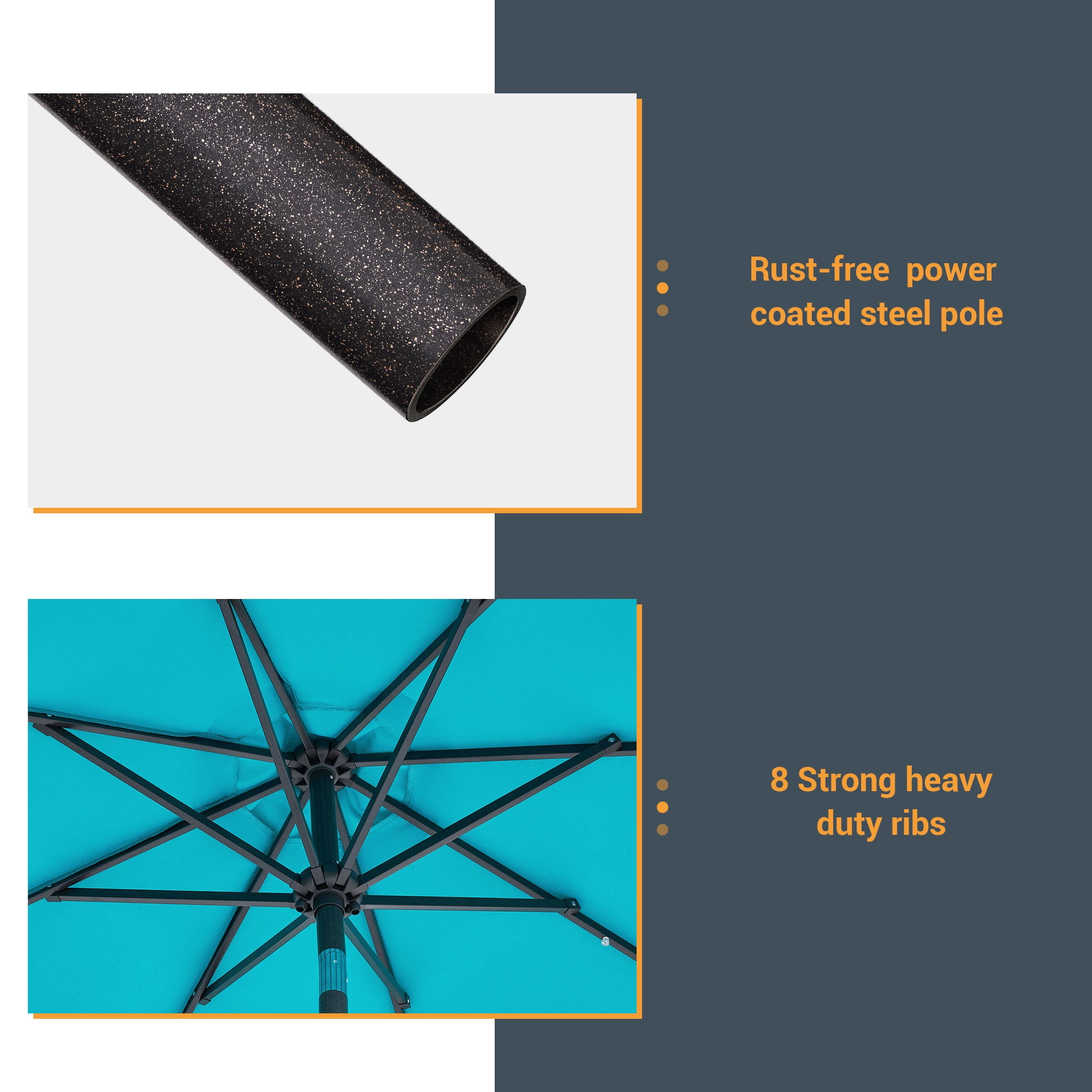 CHYVARY Outdoor LED 9Ft Patio Table Umbrellas with Solar Lights and Tile Button for Garden, Deck and Poolside,Lake Blue