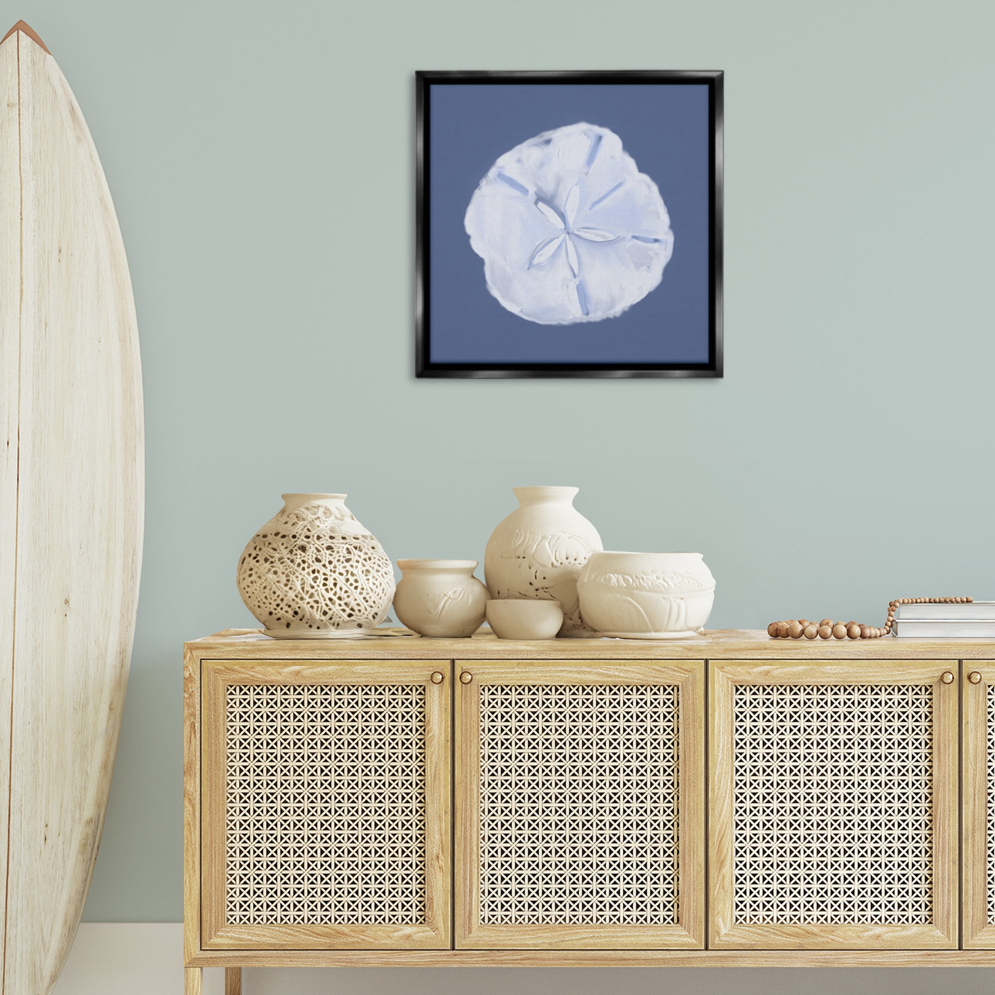 Stupell Industries Blue Nova Sand Dollar Animals & Insects Painting Black Floater Framed Canvas Art Print Wall Art, 25 x 25