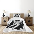thumbnail image 4 of Ambesonne Astronaut Quilted Bedspread Set 2 Pcs, Grabbing Star Sketch, Twin Size, Black White, 4 of 5