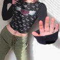thumbnail image 4 of Mujeres gótico casual estampado cuello redondo pulóver manga larga blusa delgada camiseta tops Pompotops gfhjh20032, 4 of 8
