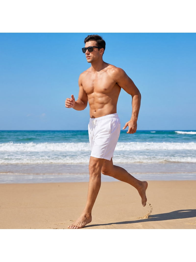 RELLECIGA Men's White Swim Trunks Quick Dry Board Shorts with