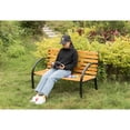thumbnail image 5 of Classical Wooden Slats Outdoor Park Bench with Steel Frame, Seating Bench for Yard, Patio, Garden, Balcony, and Deck, 5 of 7