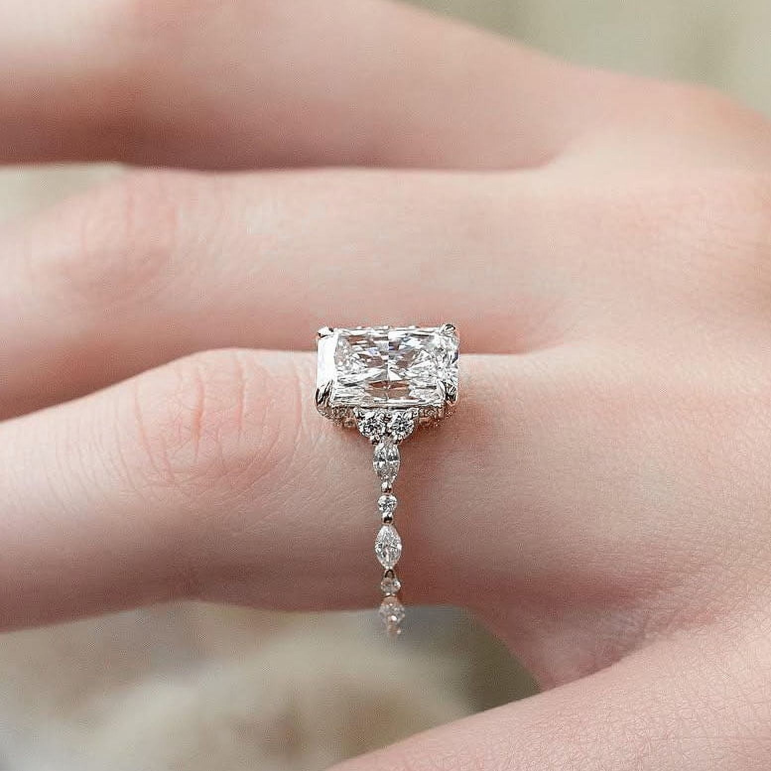 solitaire jewels 3CT Radiant Moissanite Hidden Halo Engagement Ring For Women, 18K White Gold