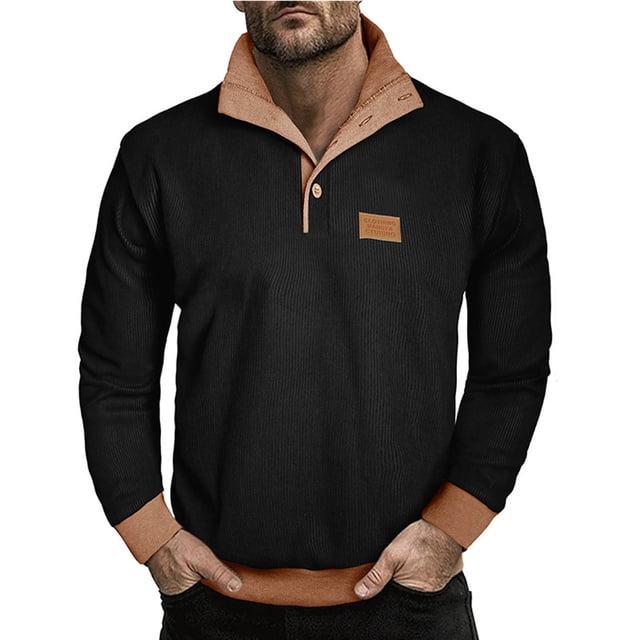 pstuiky camisas de manga larga para hombre, Sudadera con capucha de manga larga con botones sólidos y retazos de moda informal para hombre Tops de hombre m