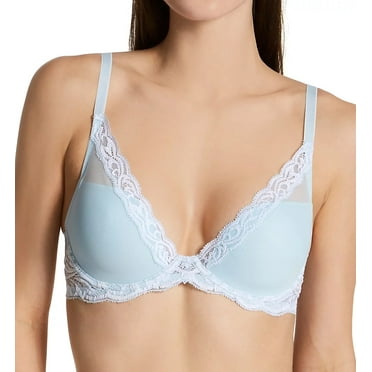 NATORI Baby Blue White Feathers Contour Plunge Bra, US 36G, UK 36F, NWOT