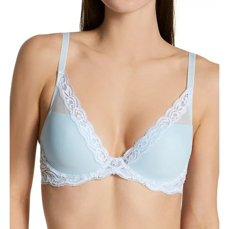 NATORI Baby Blue White Feathers Contour Plunge Bra  US 36G  UK 36F  NWOT