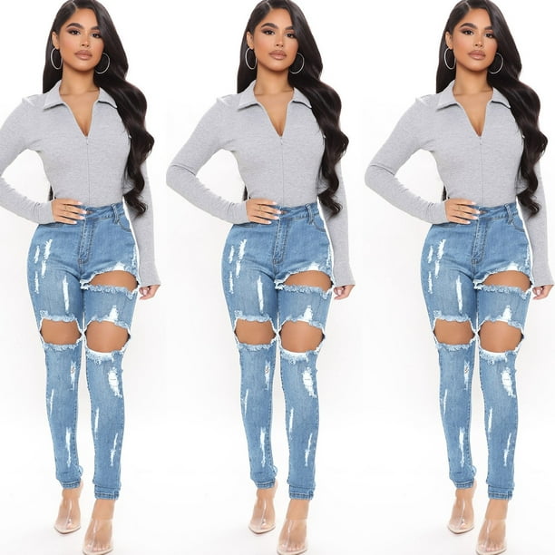 XZNGL Jeans for Women High Waist Fashion Women Solid Button High