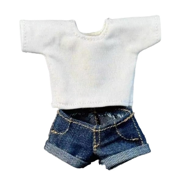 Disfraz informal de top y pantalones cortos vaqueros, estilo retro, a la moda, para cosplay, a escala 1/12 pantalones azules