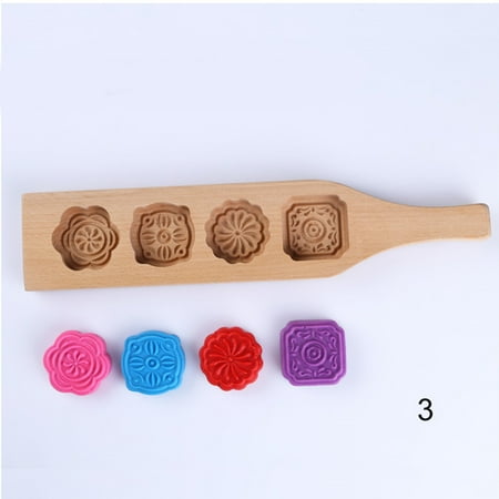 

HXAZGSJA 4 Flower Shape Grid Environmental Wooden Muffin Mooncake Cups Handmade Soap Molds Biscuit(3#)