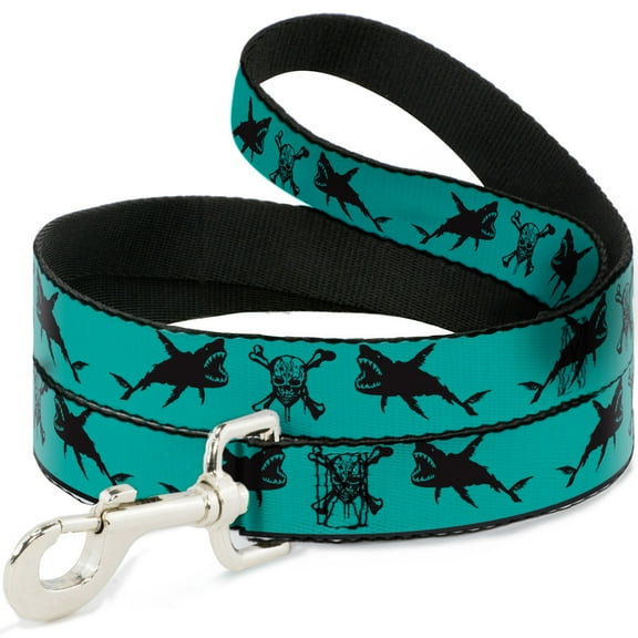 Disney Pet Leash, Dog Leash, Pirates Skull Crossbones Sharks Turquoise Black, 4 Feet Long 0.5 Inch Wide