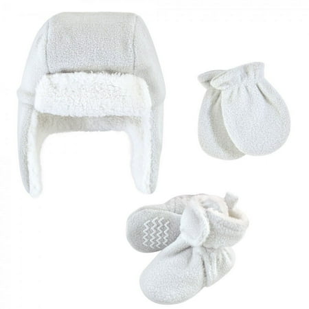 UPC: 0660168593570 | Hudson Baby Unisex Baby and Toddler Trapper Hat Mitten and Bootie Set Light Gray 0-6 Months