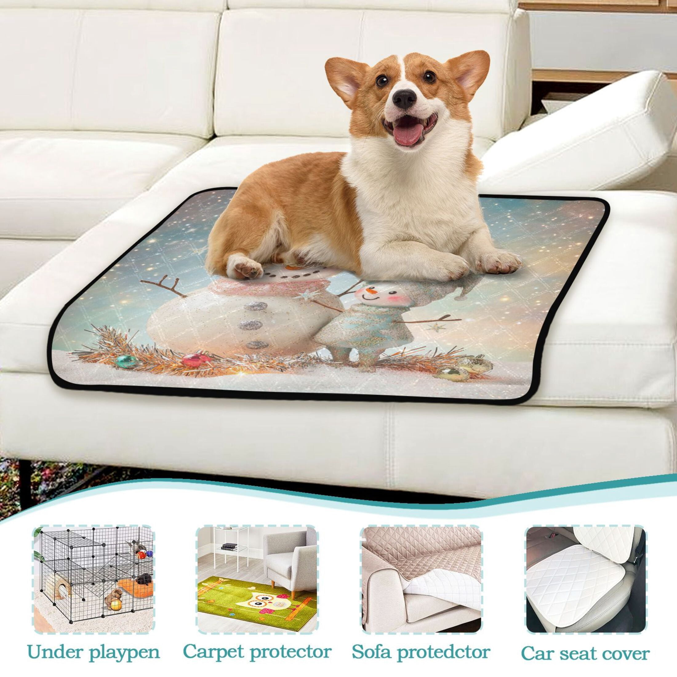 Qxltty Two Cute Christmas Snowmen Cat litter Pads Pet Set of 3 Diaper Mats Center Anti-leakage Layer Absorbent Soft and Comfortable