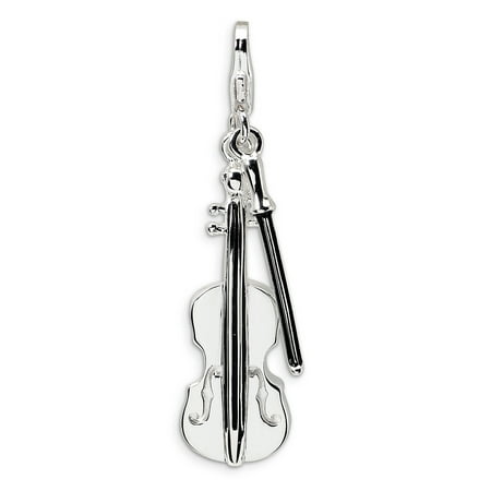 925 Sterling Silver Violin (925 Sterling Silver Rh 3 D Violin Bow Lobster Clasp Pendant Charm Necklace Musical Gifts For Women For)