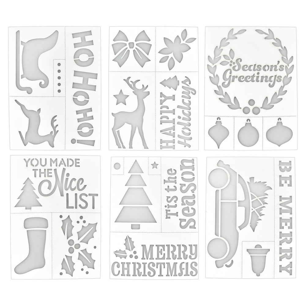 Christmas Assorted Adhesive Back Paper Stencils, 8Inch, 6Piece