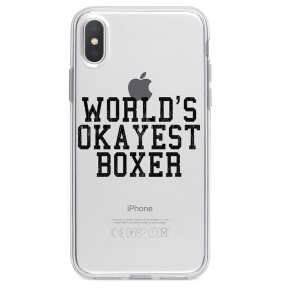 DistinctInk Clear Shockproof Hybrid Case for iPhone XR (6.1" Screen) - TPU Bumper Acrylic Back Tempered Glass Screen Protector - World's Okayest Boxer