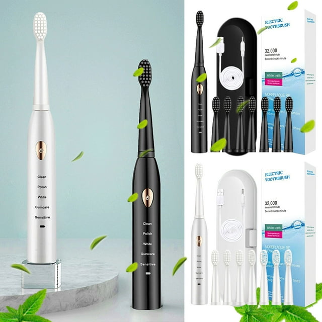 Fiudx Cepillo de Dientes Eléctrico, 8 Cabezales, 5 Modos de Limpieza, Resistencia Al Agua Ipx7, Recargable Por Usb, Limpieza Profunda y Eliminación de Manchas, Apto para Viajes, para Adultos, Tamaño