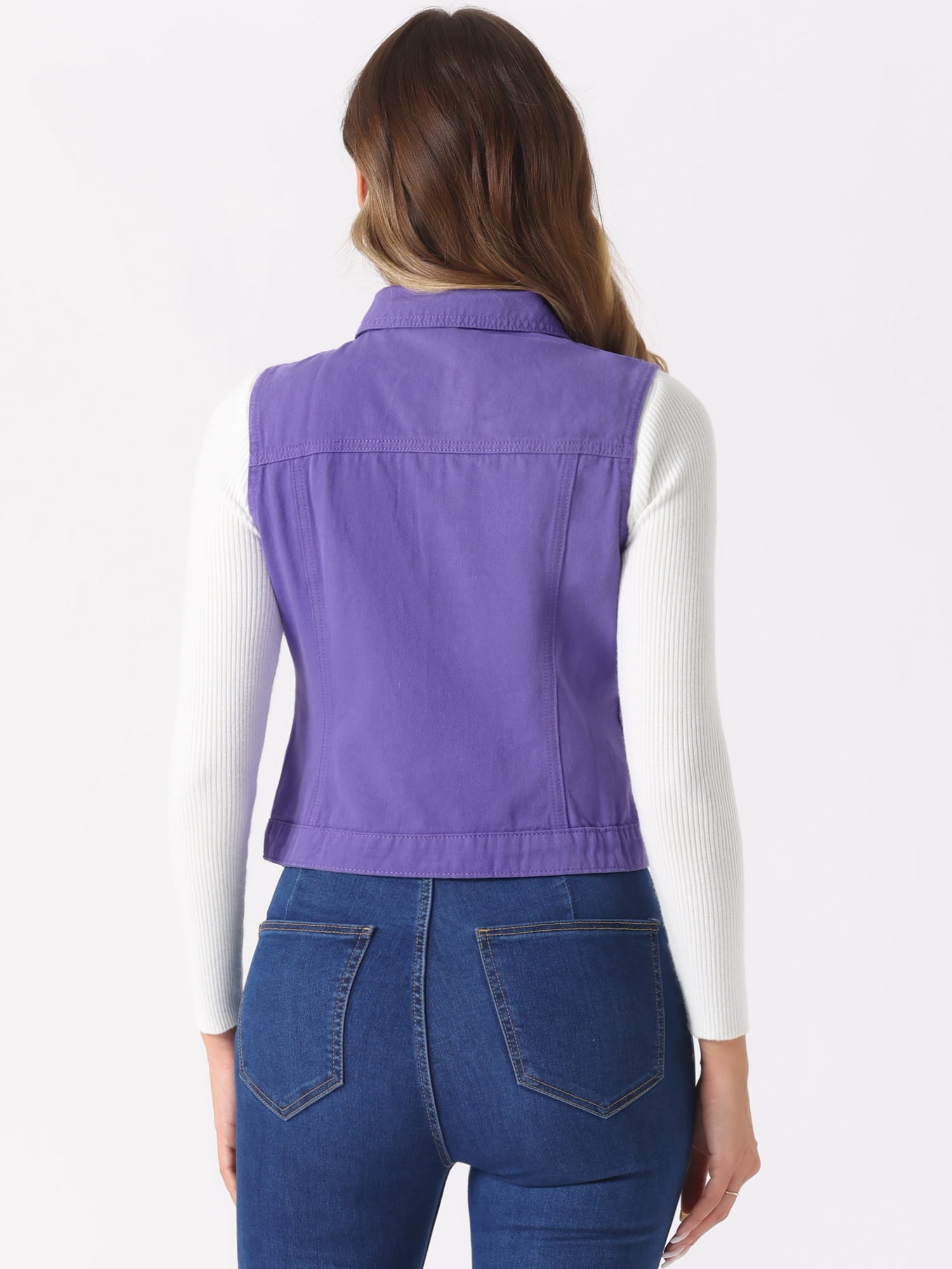 DARING DIVA Women's Denim Sleeveless Flap Pockets Vest Jacket XL Purple