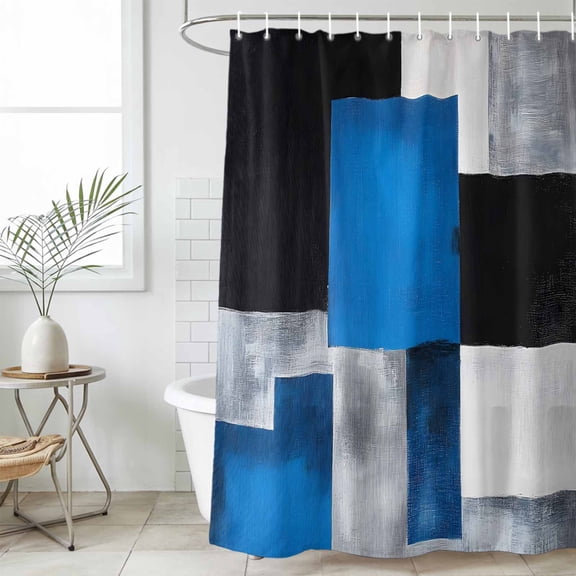 Blue Blavk Grey Waterproof Fabric Shower Curtain,White Abstract Art Gradient Modern Art Waterproof Fabric Shower Curtain for Bathroom Curtains Bathtubs Shower Curtains with 12 Hooks Stall 48x72in