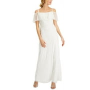 Adrianna Papell Women's Beaded Cold Shoulder Gown White Size 10