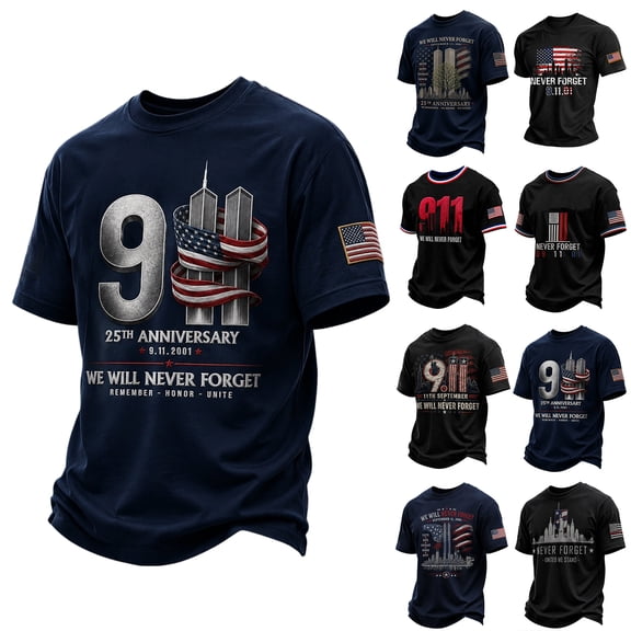 9/11 Shirt Men 911 25th Anniversary USA Flag Patriotic Tshirt Short Sleeve Crewneck American Flag Faith Hope Courage Tee Tops