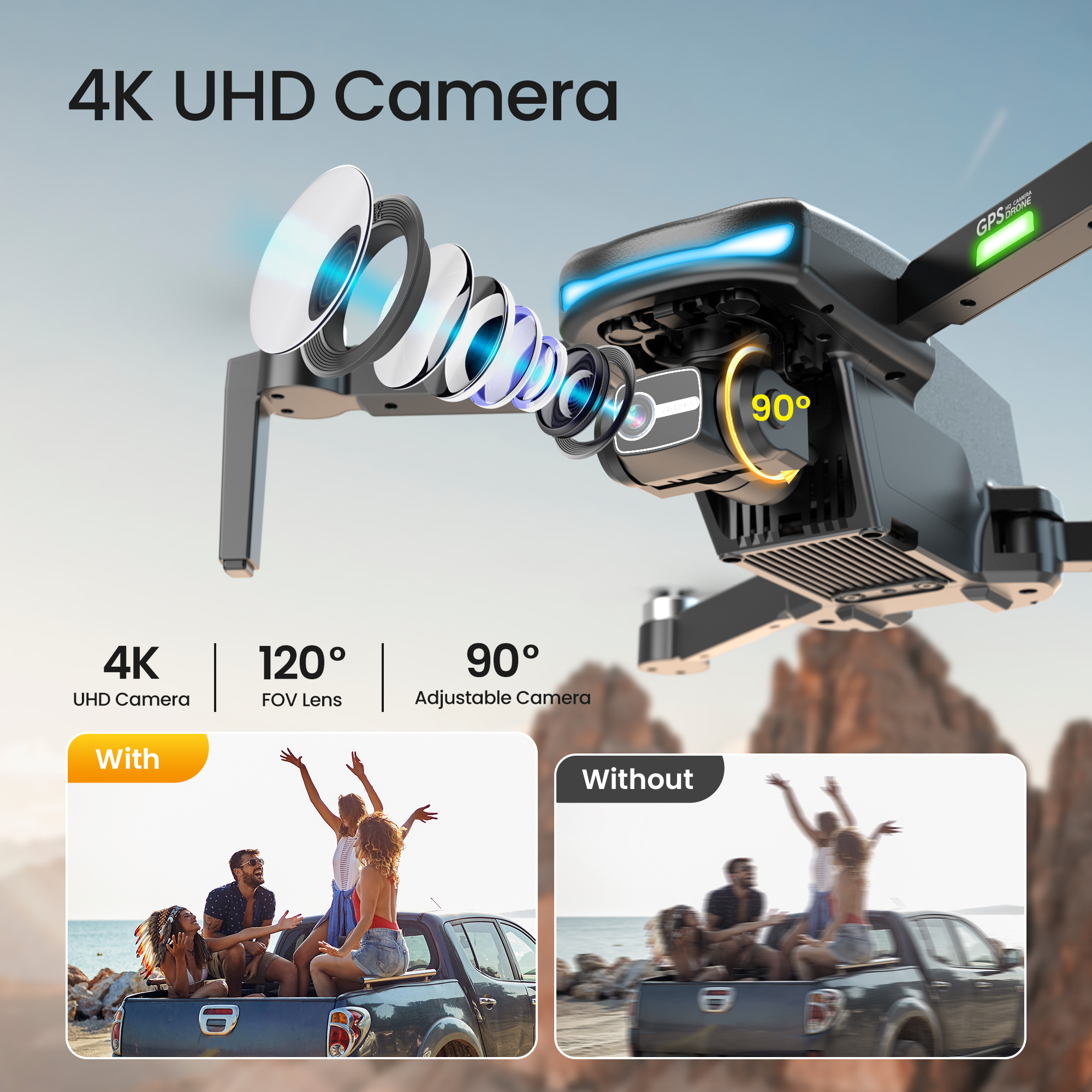 L800 Pro2 GPS Drone with 4K HD Camera, 3-Axis Gimbal, and Smart Li-Po Battery - Perfect for Adults and Beginners, FPV RC Quadcopter with Brushless Motor, 5G WIFI Transmission, 2 Batteries, Black - image 2 of 15