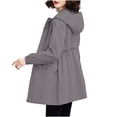 thumbnail image 6 of Iyufng Women's Hooded Drawstring Waist Trench Coat Elastic Cuffs Long Sleeve Flap Pocket Mid Length Windproof Outerwear, 6 of 6