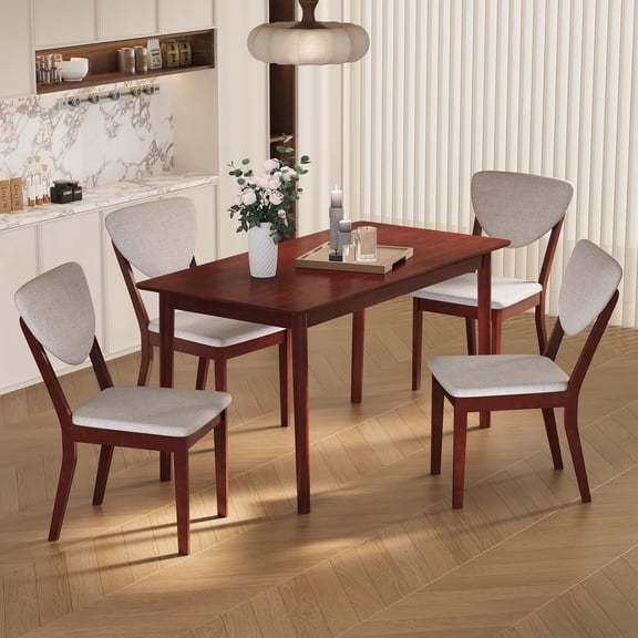 Noelse 5 Piece Dining Table Set for 4, Kitchen Table and Chairs Set with Upholstered Seats and Backrests, Wooden Frame for Kitchen Dining Room