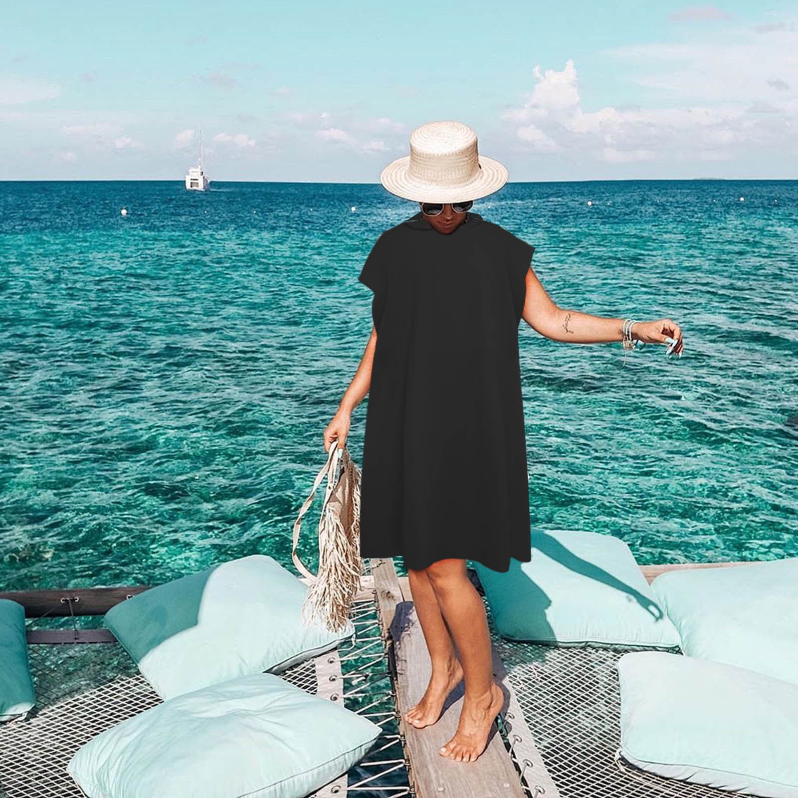 Poncho De Bain Ultra Léger Et Séchage Rapide Avec Capuche, Pour Surf Et Plage, Motif Attrape-rêves