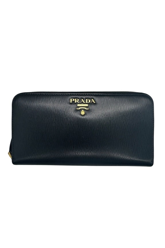 Pre-Owned PRADA Prada Round Saffiano Vitello Move Long Wallet, Black, 1ML506, Women's (Good)