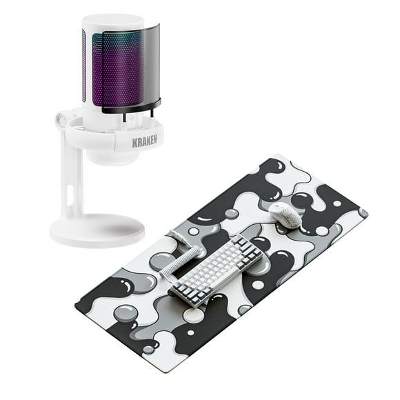 Kraken XXL Drip Black & White Mouse Pad Gaming Mousepad + Kraken Echo RGB Gaming Microphone