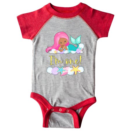 

Inktastic I m 1 Mermaid with Pink Hair and Shells Gift Baby Boy or Baby Girl Bodysuit
