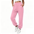 thumbnail image 2 of Women's Jogger Pants, Elastic Waist Solid Casual Pants with Side Pockets, Running Fitness Workout Wear, Womens Joggers | VerBelle,Pink S, 2 of 8