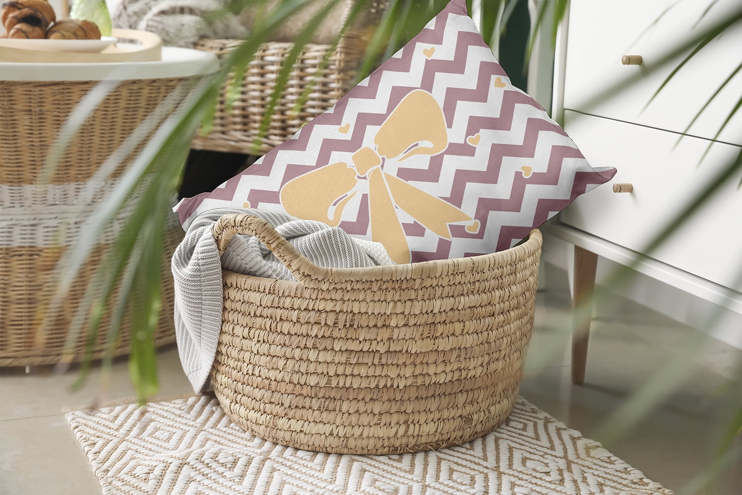 20" x 14" Simply Daisy Chevron Bow Polyester Indoor/Outdoor Pillow, Romantic Purple Qty 1