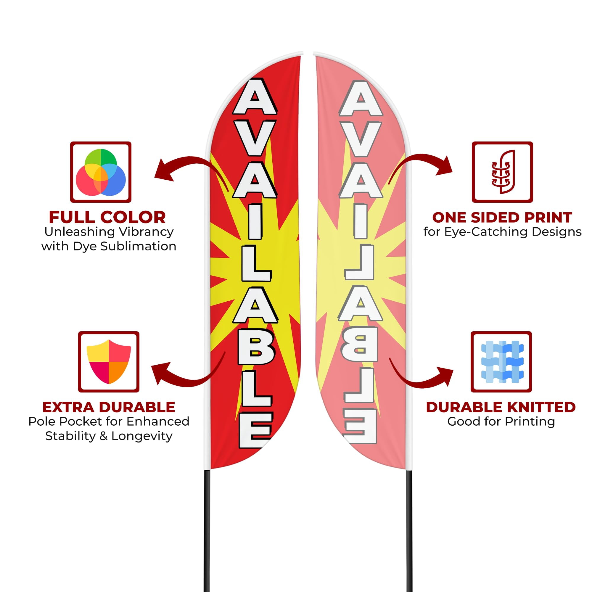 Available Sign feather flag Pole kit for Outdoor by Mavis Printing | 15 FEET Long Polyester Outdoor Banner Flag for Easy Hang | HD Print Swooper Flags to Advertise Real Estate Business