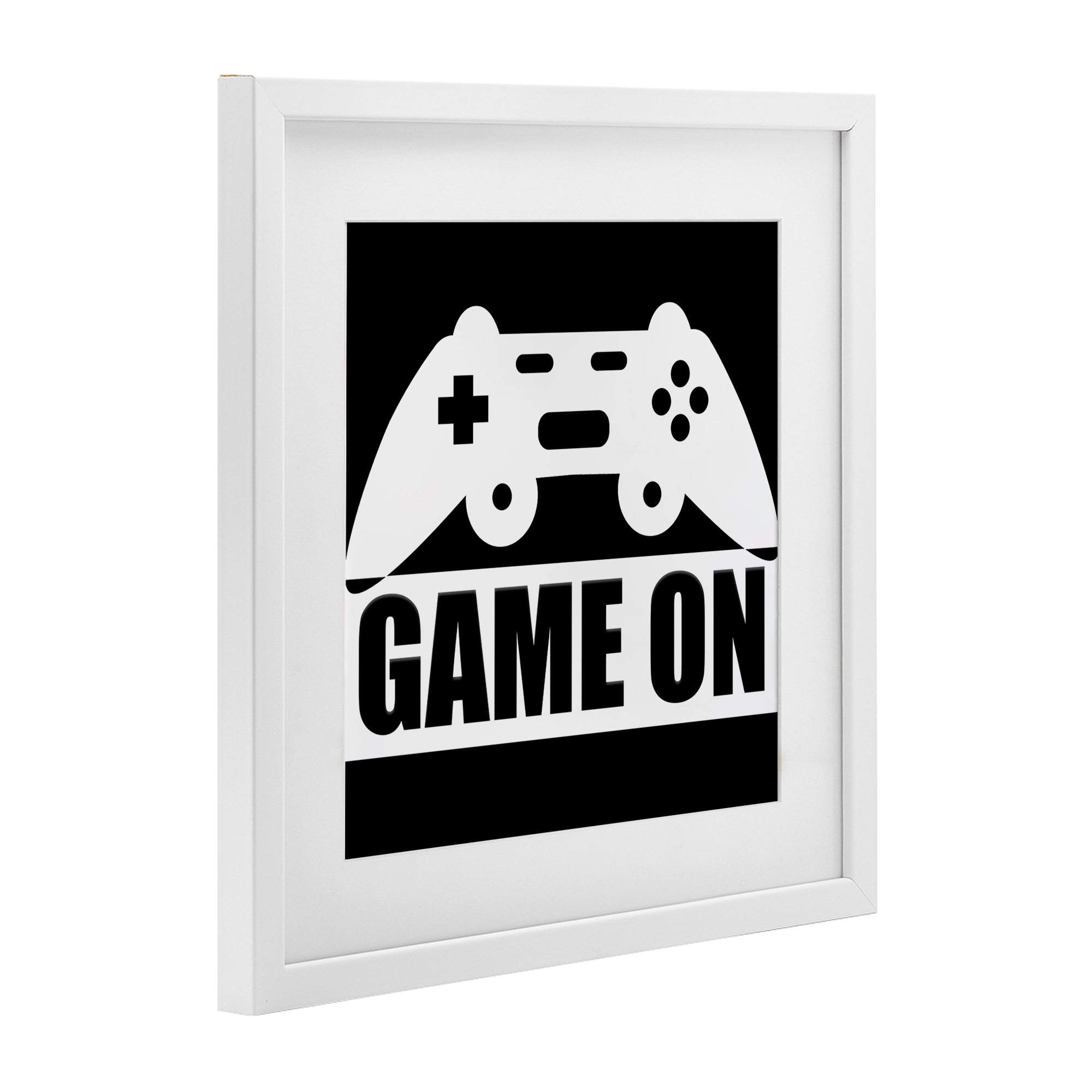 Game On Retro Black & White White Framed Print Under Glass, design by Kim Allen