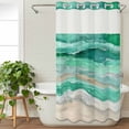 thumbnail image 3 of Green Coastal No Hook Shower Curtain Waterproof, Bathroom Curtains with Snap in Liners and See Through Top Window, Summer Beach Nautical Abstract Art Hotel Style Bathtub Curtains Shower 36"Wx78"L, 3 of 8