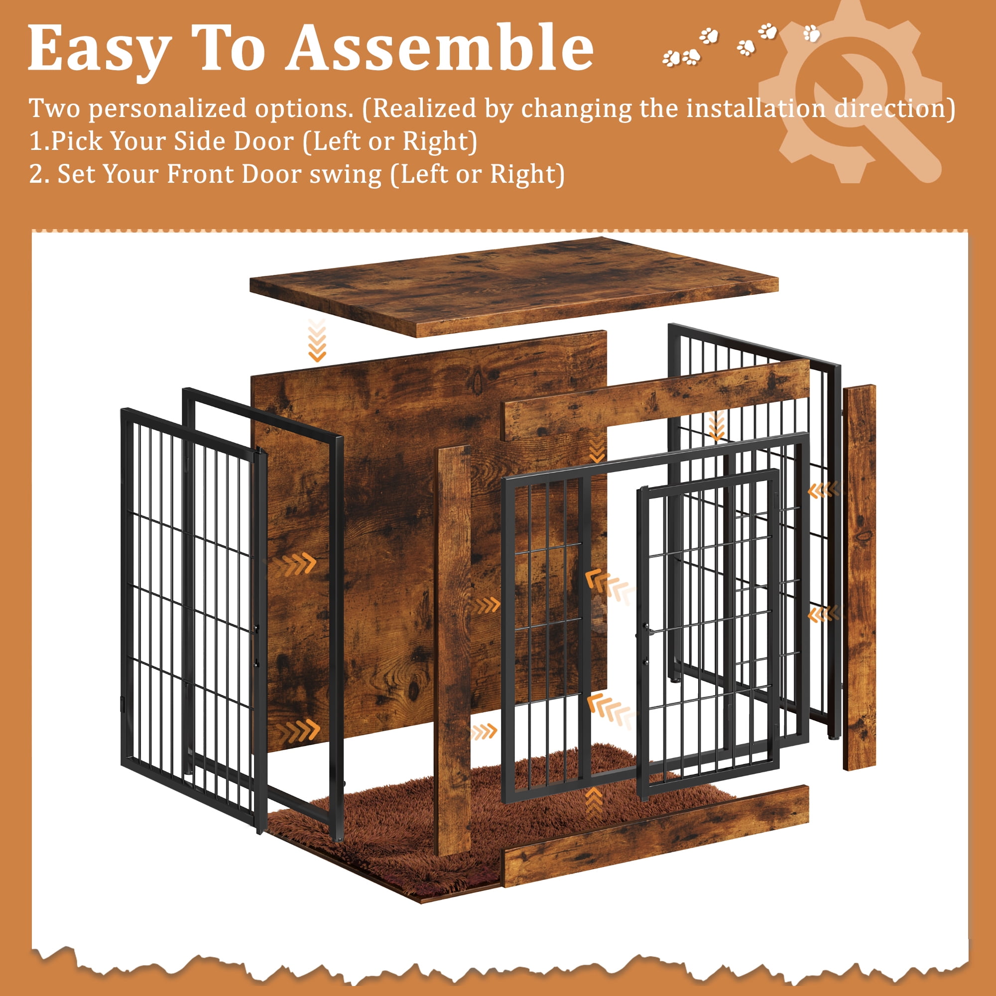Furmax Wooden Indoor Dog Crate Furniture  with Double Doors and Thick Cushion,Brown