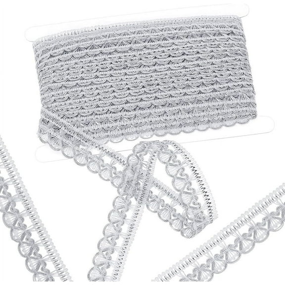 Polyester Shell Shape Lace Ribbon Wave Edge Lace Trim Clothes Accessories Flat Light Grey 1-1/8 inch(27mm)