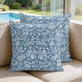 thumbnail image 2 of Pillow Covers 18x18 Set of 2, Botanical Rose Bud Square Throw Pillow Covers for Couch/Sofa/Living Room, Vintage Slate Blue Floral Leaves Farmhouse Decorative Soft Pillowcases for Couch Throw Pillows, 2 of 9