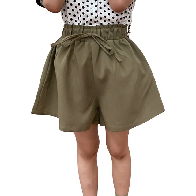 Odeerbi 1-8 Años Niñas Verano Algodón Lino Pantalones Cortos de Pierna Ancha Color Sólido Lindo Ocio Frenulum Pantalones Cortos