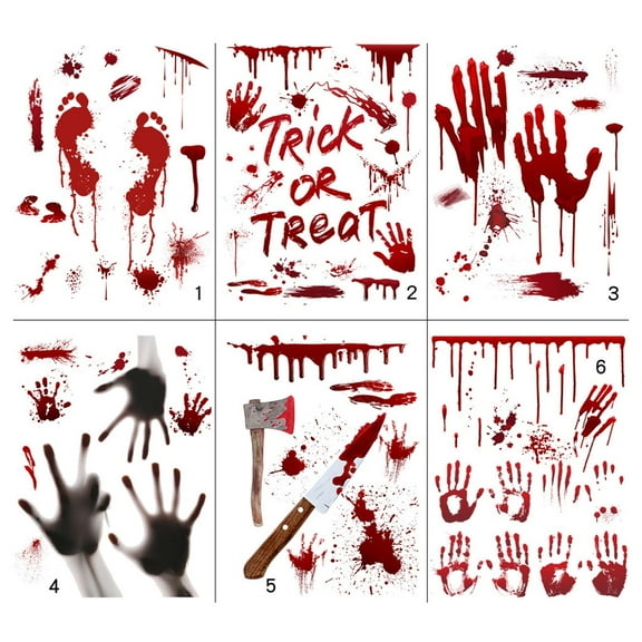 Bloody Hand Halloween Wall Stickers – Scary Bloody Handprint & Footprint PVC Decals, Removable Horror Wall Clings for Bathroom, Party & Haunted House Décor (6 Pack)