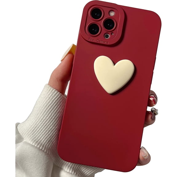 Cute 3D Love Heart Phone Case for iPhone 14 Pro Max 6.7 inch with Anti-Fall Lens Cameras Cover Protection Slim Dustproof Protective Cover Aesthetic Design for Women Girls, Red