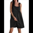 thumbnail image 1 of Vestido de Verano para Mujer con Tirantes, Suelto, de Algodón y , con Falda Acampanada. Negro S, 1 of 10